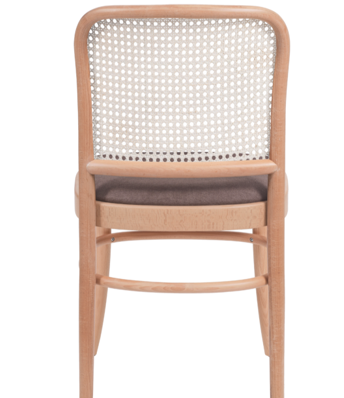 Krzesło gięte Loomi 811 rattan z tapicerowanym brązowym siedziskiem - tył, pełny widok