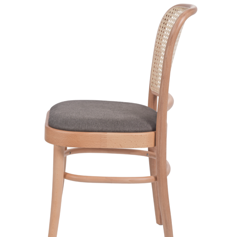 Krzesło gięte Loomi 811 Rattan z siedziskiem tapicerowanym ciemnobrązowym - bok