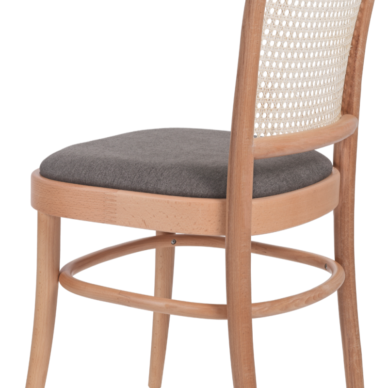 Krzesło gięte Loomi 811 Rattan z siedziskiem tapicerowanym ciemnobrązowym - tył izo