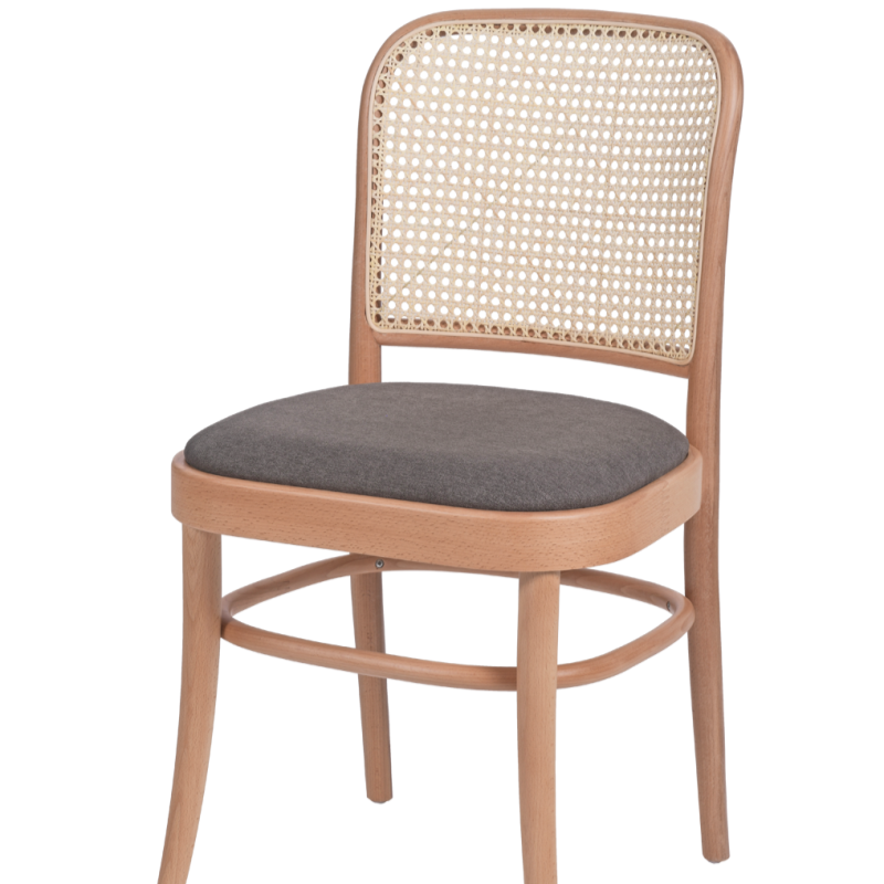 Krzesło gięte Loomi 811 Rattan z siedziskiem tapicerowanym ciemnobrązowym - widok og&oacute;lny