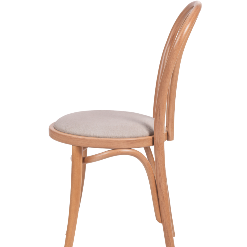 Krzesło drewniane Monet 18 naturalny z siedziskiem tapicerowanym w kolorze beżowym - bok