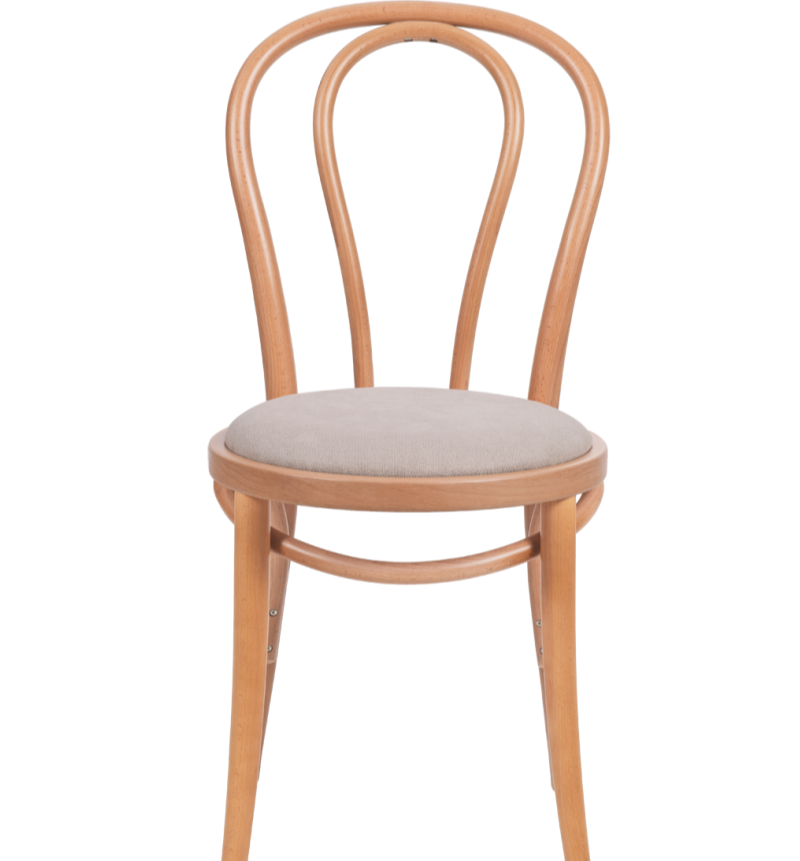 Krzesło drewniane Monet 18 naturalny z siedziskiem tapicerowanym w kolorze beżowym - prz&oacute;d