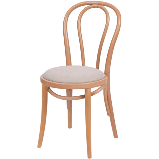 Krzesło drewniane Monet 18 naturalny z siedziskiem tapicerowanym w kolorze beżowym - widok og&oacute;lny