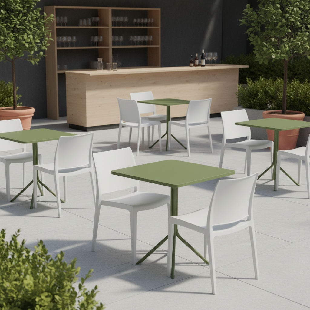 Krzesło do ogr&oacute;dk&oacute;w piwnych Vento białe - aranżacja w outdoorze